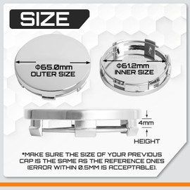 ME 2.6Inch 65MM Wheel Center Caps for Ford Expedition Explorer Ranger F150 Rim Hub Caps FL34 1A096, Pack of 4 (Chrome, Outer 65MM, Inner 61MM)