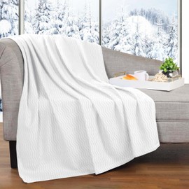 Superior Superior JENA Cotton Blanket, for Picnic, Beach, Traveling or Camping, Bedroom Decor, Essentials, Cover for Bed, Couch, Lounging, Textured Jacquard, Modern Chevron Woven Blanket, Throw, White