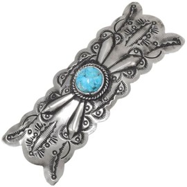 Navajo Turquoise Sterling Hair Barrette Hammered Silver Accessory on Silver Spring Clip 0050