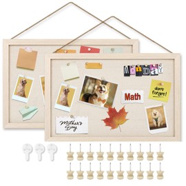 Kinlink Cork Board Bulletin Board with Linen, Wood Framed Cork Board 16x11 inch 2 Pack, Pin Board for Wall with 20-Pushpin for Office, Bedroom, School, Light Wood