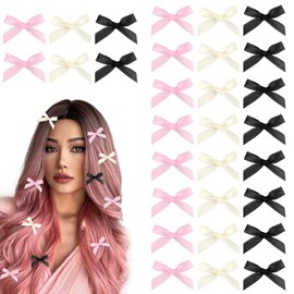 CAVETEE Bow Hair Clips for Girls, Small Cute Mini Hair Bows Kawaii Braiding Barrettes Women and Girls' Ribbon Bowknots Hair Accessories (Black Pink White)
