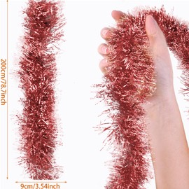 HO2NLE Pack of 6 Christmas Tinsel Garland, Christmas Trees Wreath, Decoration, Gold, 2 m for Christmas Tree, Wreath, Wedding, Party (Red)