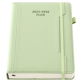 Academic Diary Year 2025-26 A5 Page a Day Mid Year July 2025 to June 2026 Hardcover Agenda with Pen Holder Front Pocket Colorful Monthly Stick Elastic Closure Green