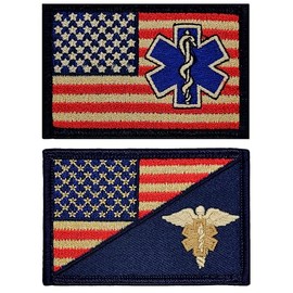 USA Flag Medic EMT EMS Patch 2PC Bundle Set - 3 X 2 Inch Hook Fastener B357
