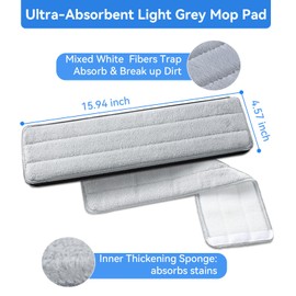 CTIME Flat Mop Pads, 5 Pcs 13" X 4.6" Microfiber Mop Pad/Refill/Head, Mop Pads Washable Microfiber Squeeze Cleaning Mop Heads Replacement - White and Greya