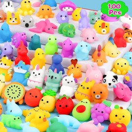 100Pcs Mochi Squishy Toys, Kawaii Squishies Fidget Toys Pack - Stress Relief Toys Party Bags Fillers for Box Toys for Classroom Prizes Kids, Christmas Party Favors Stocking Stuffers Gifts(Random)