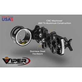 VIPER Archery Sidewinder Compound Bow Sight -- Made in USA -- Machined Aluminum, Bright Fiber-Optic Single Pin, Toolless Quickset Gear-Drive Elevation Adjustment, 0.019 pin