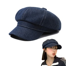 AWOCAN Women Newsboy Hats 8 Panel Vintage Denim Hat Visor for Men Baret Baker Boy Cap Cabbie Hat, darkblue