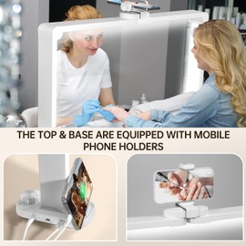 AOXDWGE 34" Foldable Half Moon Light for Nail Desk: 456LEDs 3350LM Half Moon Nail Desk Lamp with Phone Holder, 3 Color Modes 3000K-6000K Professional Manicure Lamp for Nails Tech Salon