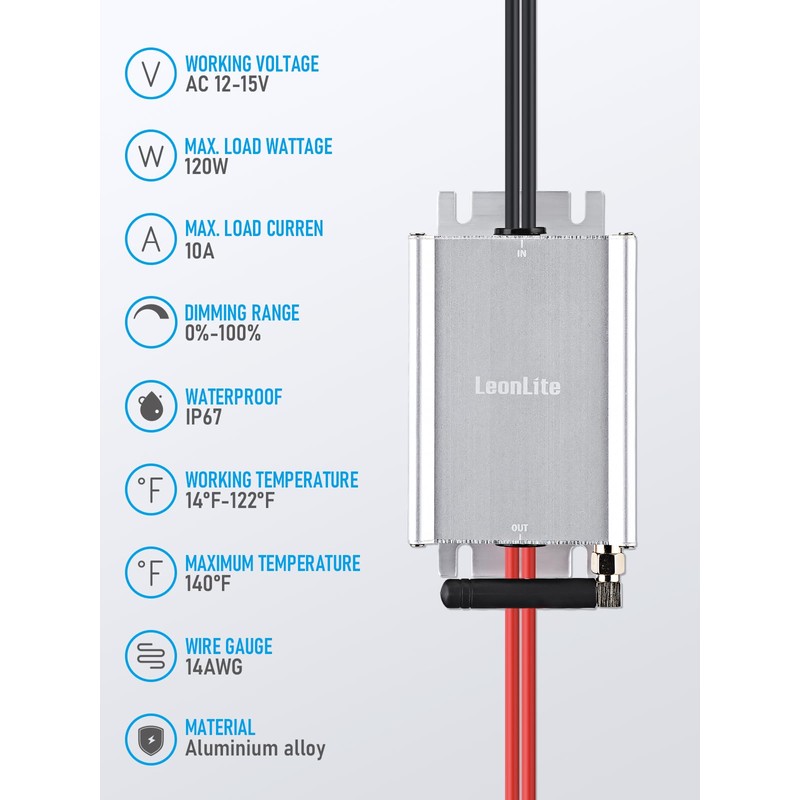 LEONLITE 120W AC Low Voltage Dimmer for Landscape Lighting, 12V-15V