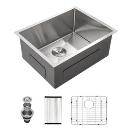 Mocoloo 23 Undermount Bar Sink - 23x18 Inch Stainless Steel Kitchen Sinks 16 Gauge Single Bowl 10'' Deep Undermount Laundry Room Sink Handmade Basin Round Corner