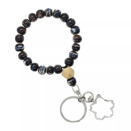 For Women Beaded Bracelet Keychain Wristlet Key Ring Bangle for Women with Marbled Glaze