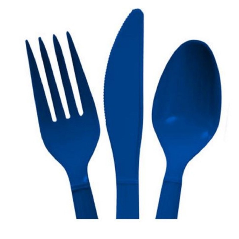Blue Heavy Duty Plastic Cutlery Sets - 32 Spoons, 32