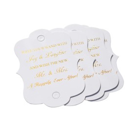 Kingsnow 50 Pack Wedding Ribbon Wand Favor Tags, Weddig Send Off Exit Wand Gold Foil Tags for Wedding Ribbon Wands