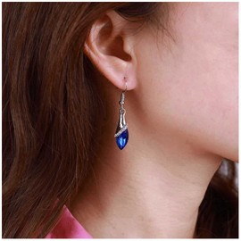 Inateannal Vintage Blue Sapphire Earrings Blue Teardrop Crystal Earrings Sapphire Crystal Drop Earrings Silver Topaz Hook Earrings Jewellery for Women and Girls