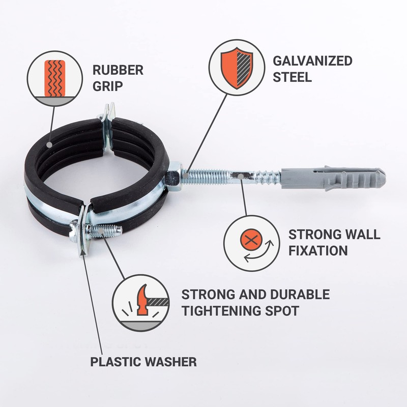 SKIR'CO Pipe Brackets with Black Rubber Lining for Diameter 47-51