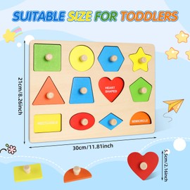 Holzpuzzle ab 2 Jahre,Geometrisches Puzzle aus Holz mit Knauf,Babyspielzeug Farben Formen Lernspielzeug,Montessori Spielzeug Steckpuzzle Board Für Baby Kleinkinder Kinder Lernspielzeug