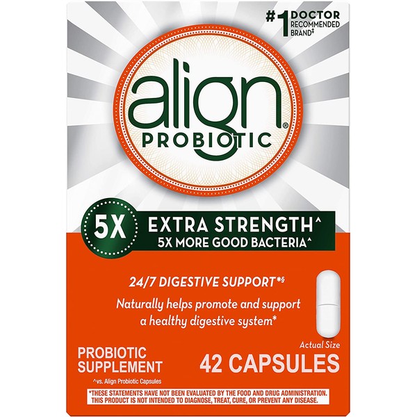 Align Probiotic Extra Strength, #1 Doctor Recommended Brand, 5X more good bacteria to Help support a healthy digestive system, 42 Capsules