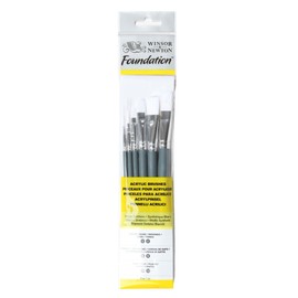 Winsor & Newton Foundation Acrylic Short Handle 6 Pack, Wood, Multicoloured, 7 x 1 x 4.3 cm