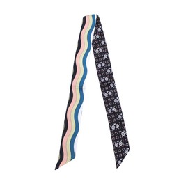 JERLA - Bufanda 100% seda de morera, bufanda para la cabeza, cinta para el pelo, asa de bolso, bufanda, pañuelo para mujer, Black and Pink Dot Wave, 47.24"x2.17"