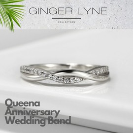 Twisted Half Eternity Wedding Band for Women by Ginger Lyne, White Gold 925 Sterling Silver Wedding Rings CZ Promise or Stackable Ring for Her Anniversary Cubic Zirconia Engagement Bridal for Women