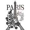Vinyl Wall Decal Paris Eiffel Tower Romantic Musical Notes Flowers