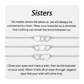 Sisters Bracelet 2/3/4 Pieces Silver Heart Link Bracelet Gift For Sister Friendship Gift For Girls Bff Bestie, Stainless Steel