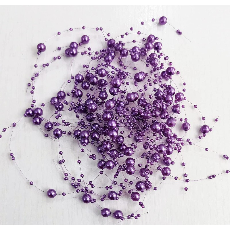 50 Pcs Pearl String for Floating Candles Centerpiece, Purple Faux