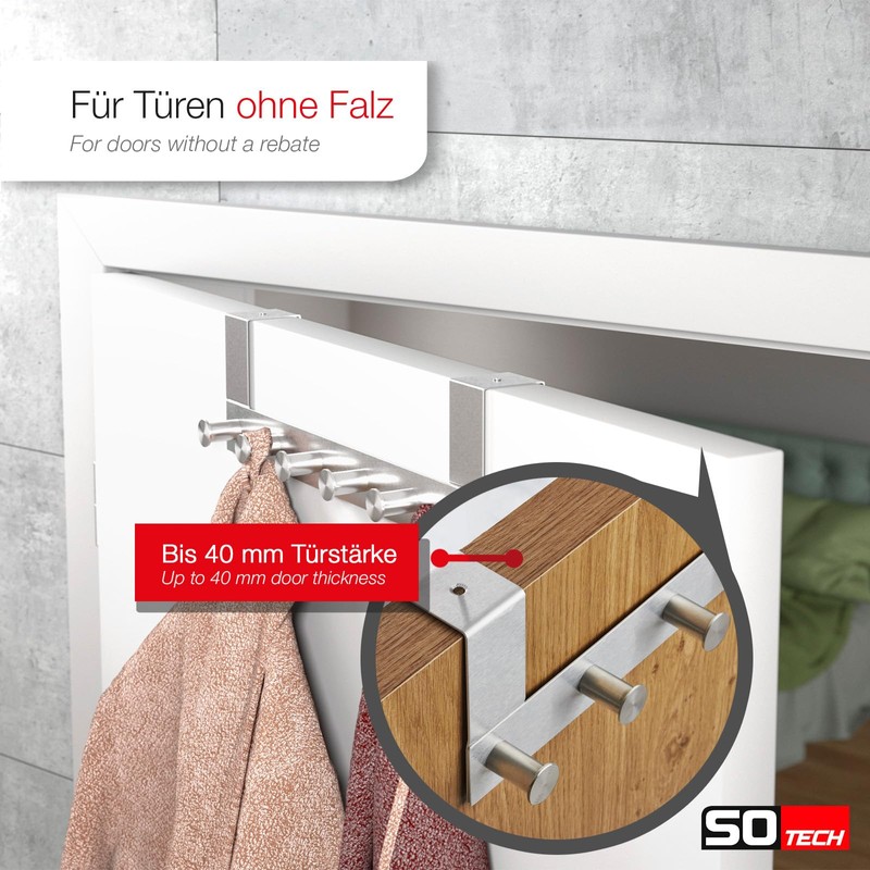 SOTECH Linea II Door Coat Rack (Brushed Stainless Steel, 380