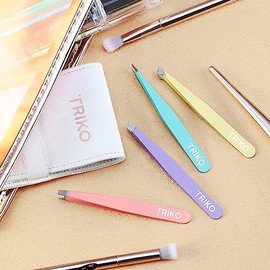 Triko Pinzas profesionales para depilar, cuidado y belleza personal | Juego de pinzas de depilación de acero inoxidable de diferentes puntas para cuidado facial (Multicolor)