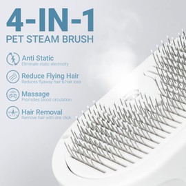 Pjordo Pet Steam Brush for Dogs & Cats with Pet Conditioner, 4 in 1 Spray Hair Removal Comb for Shedding & Grooming, Self Cleaning Water Brush for Long & Short Haired Pets