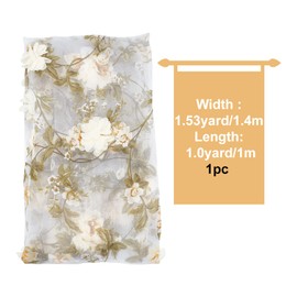 GORGECRAFT 55Inch Embroidered Flower Fabric 3D Organza Yellow Floral Chiffon Rose Leaves Vintage Lace Fabric Embroidery Applique Ribbons for Sewing Wedding Bridal Cloth DIY Crafts Supplies