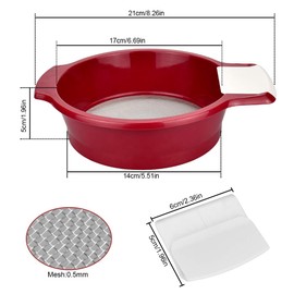 DECARETA Flour Sieve Stainless Steel Fine Sieve Flour Red 21 cm Diameter Kitchen Sieves with Handles Household Sieve Fine Mesh Stainless Steel Sieve with Scraper for Flour Tea Sugar Powder Kitchen