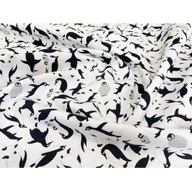 Penguin Print - Children's Fabric Craft Material Black & White Penguins ~ 112 cm 100% Cotton Poplin -130 GSM - Per Metre