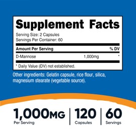 Nutricost D-Mannose 1000mg Per Serving, 120 Capsules - 500mg Per Capsule, Urinary Tract Health, Non-GMO and Gluten Free