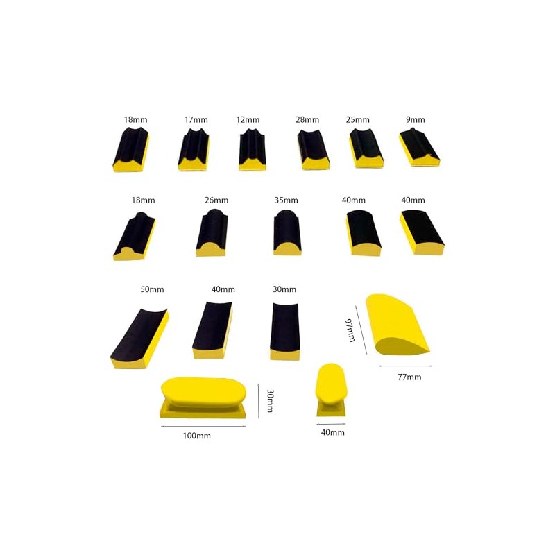 Hand Sanding Block Set of 16,Interchangeable Assorted Contoured Profile Sanding