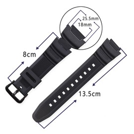 18mm Natural Resin Strap Compatible with Casio AE-1200 AE-1300 F-108 W-216H AE-1000w AEQ-110 W-800H AQ-S800W SGW-300H W-216H W-218 Men's Watch Waterproof Silicone Band Replacement (black resin strap black buckle)