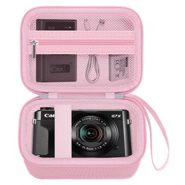 TsuiWah Hard Travel Camera Case for Canon PowerShot G7 X Mark II/G7X Mark III, Digital Camera Storage Bag With Zippered Mesh Pocket for USB Cable, SD Card, Battery and Other Accessories, PINK