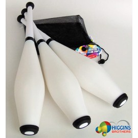 Higgins Brothers Flow Juggling Club Set. Set of Three Juggling Clubs. Also Includes a mesh Carry Bag and Exclusive Online Instructions. (White)