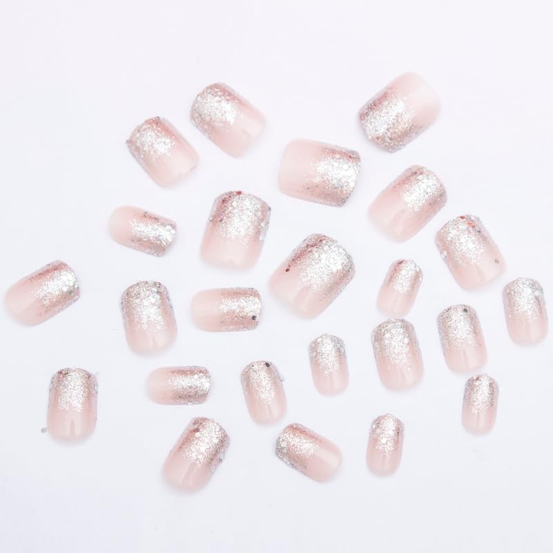 JUSTOTRY Pack of 24 Silver Glitter Nails for Sticking, Short,