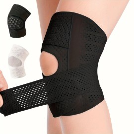 1 Pcs Knee Brace With Side Stabilizers Breathable Adjustable Knee Sleeve Unisex Suitable for Basketball Running Tennis FitnessColor: White (right), Size: L