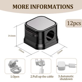 Cable Holder Cable Clips Pack of 12 Cable Holder Desk Magnetic Adjustable Cable Organiser Magnetic Holder White Cable Clips for Bedside Table, Charging Cable, Office Supplies (White)
