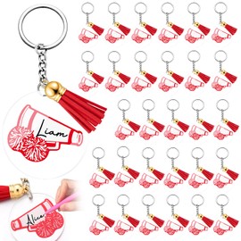 Canlierr 30 Pcs Cheer Keychains Bulk DIY Cheerleading Keychain with Tassel Custom Cheerleader Gifts for Team Party Favor