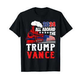 All Aboard The Trump Train 2024 USA Flag Trump Vance 2024 T-Shirt