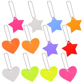 Safety Reflector Pendant, 12 Pcs Star Reflector Pendant with Chains,High Visibility PVC Waterproof Pedestrian Reflective Keychain Safe Pedestrian Bag Pendant for School Bag, Backpacks,Walking,Cycling