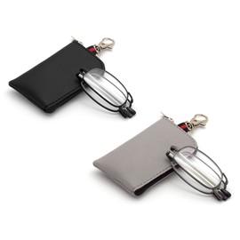 Autojouls Folding Reading Glasses, Key Chain Bag Readers Compact Easy Carry Readers Glasses (2-Pack, Black Gunmetal 3.0 x)