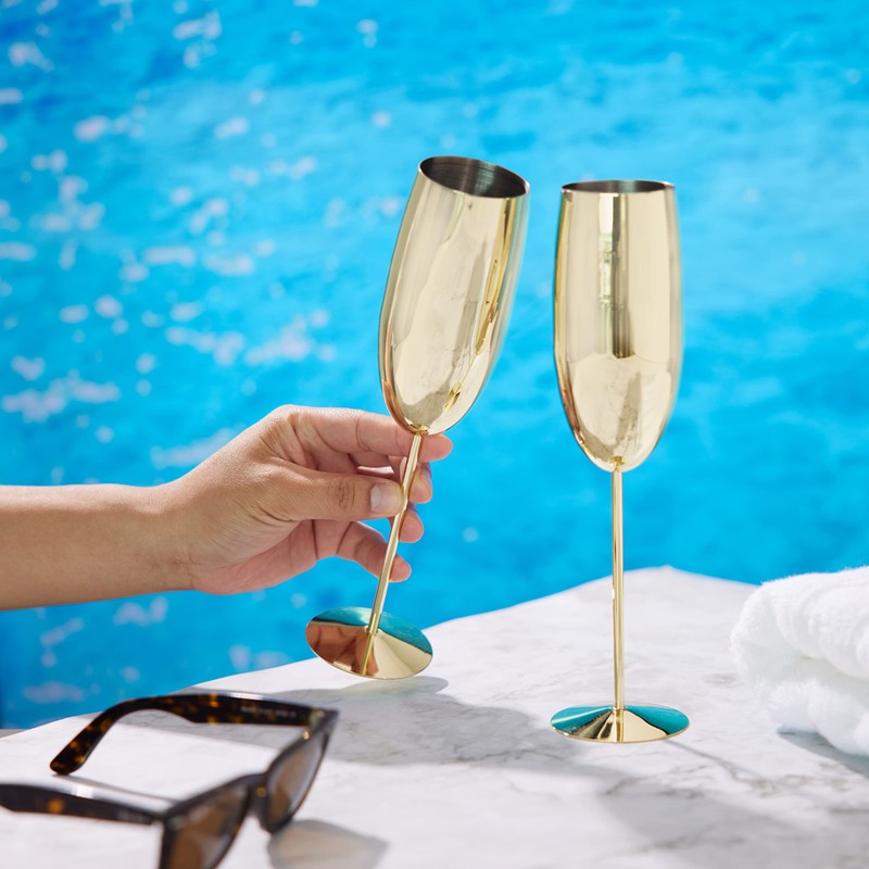 Oak & Steel - 2 Golden Champagne Glasses, 280 ml