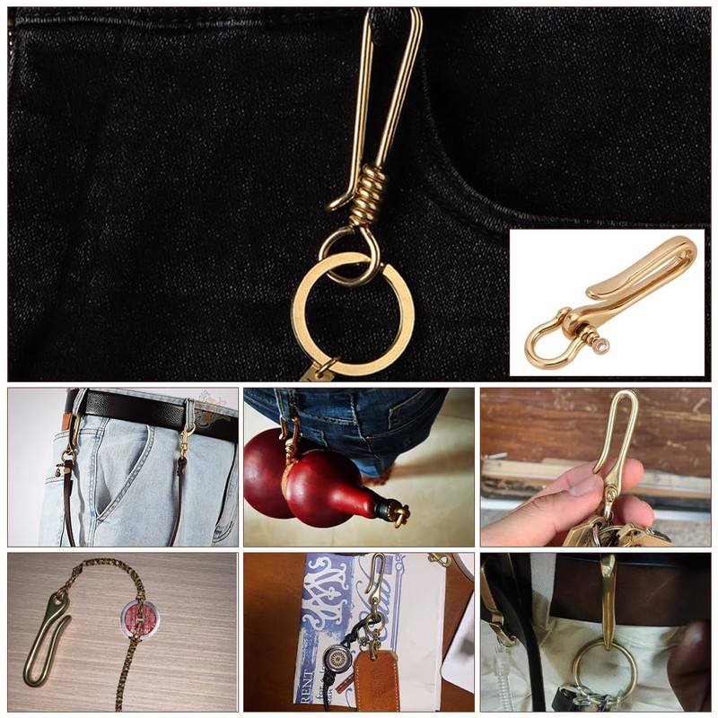 PH PandaHall Fish Hook Keychain, Brass Key Ring Golden Solid