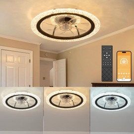 Ceiling Fan with Lights and Remote, 19.7'' Flush Mount Fandelier Ceiling Fan, 3000K-6500K, Up & Down Lighting LED Fan Light, Black Low Profile Ceiling Light with Fan for Bedroom, Living Room