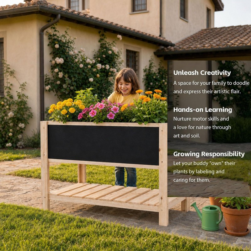 Wooden Elevated Kids Planter Box,Children Gardening Raised Bed